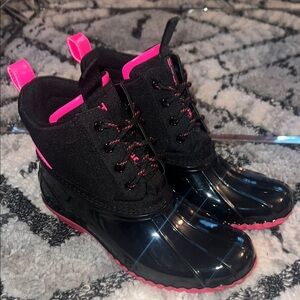 Tommy Hilfiger Black and Pink Winter Boots with Glossy Rubber